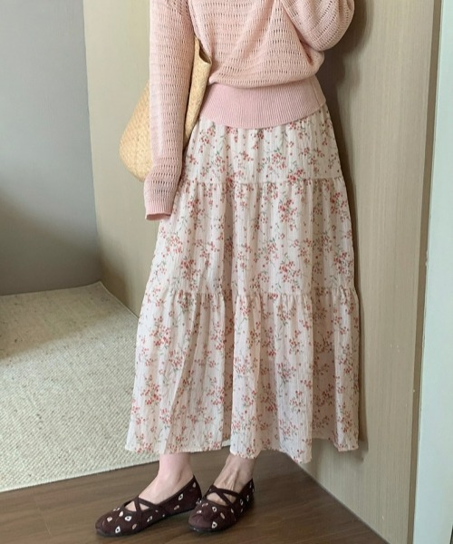 gossip!ロサンゼルス(ゴシップロサンゼルス)の「【Y2Kガーリー】小花柄ティアードロングスカート フラワープリント フレアスカート ウエストゴム(スカート・レディース・ピンク系その他・FREE)」の10枚目の写真
