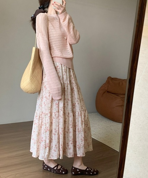gossip!ロサンゼルス(ゴシップロサンゼルス)の「【Y2Kガーリー】小花柄ティアードロングスカート フラワープリント フレアスカート ウエストゴム(スカート・レディース・ピンク系その他・FREE)」の13枚目の写真