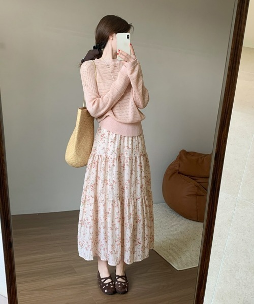 gossip!ロサンゼルス(ゴシップロサンゼルス)の「【Y2Kガーリー】小花柄ティアードロングスカート フラワープリント フレアスカート ウエストゴム(スカート・レディース・ピンク系その他・FREE)」の12枚目の写真