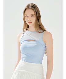 メッシュカットアウトノースリーブTシャツBLUE