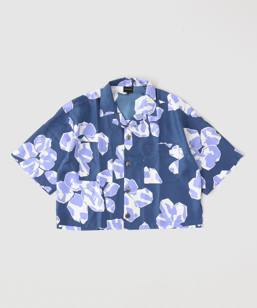 BANANATIME(バナナタイム)の「BANANATIME / バナナタイム CROPPED HAWAIIAN SHIRT(シャツ/ブラウス・メンズ・ネイビー/ピンク・LARGE/MEDIUM)」の1枚目の写真
