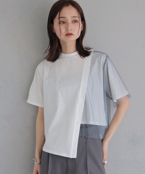&g'aime(アンジェム)の「【&g'aime 】チュールレイヤードT Tulle Layered Tee(Tシャツ/カットソー・レディース・オフホワイト/ブラック/ライトグレー・FREE)」の3枚目の写真