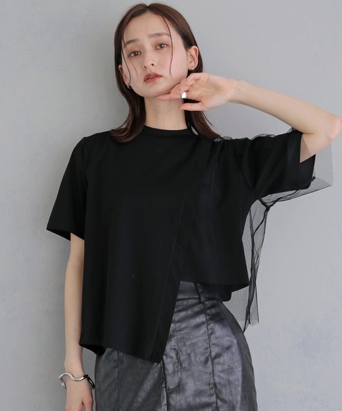 &g'aime(アンジェム)の「【&g'aime 】チュールレイヤードT Tulle Layered Tee(Tシャツ/カットソー・レディース・オフホワイト/ブラック/ライトグレー・FREE)」の2枚目の写真