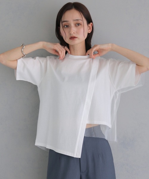 &g'aime(アンジェム)の「【&g'aime 】チュールレイヤードT Tulle Layered Tee(Tシャツ/カットソー・レディース・オフホワイト/ブラック/ライトグレー・FREE)」の5枚目の写真