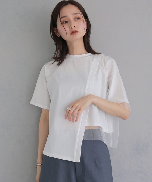 &g'aime(アンジェム)の「【&g'aime 】チュールレイヤードT Tulle Layered Tee(Tシャツ/カットソー・レディース・オフホワイト/ブラック/ライトグレー・FREE)」の6枚目の写真