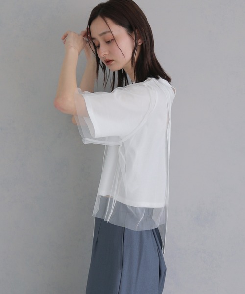 &g'aime(アンジェム)の「【&g'aime 】チュールレイヤードT Tulle Layered Tee(Tシャツ/カットソー・レディース・オフホワイト/ブラック/ライトグレー・FREE)」の7枚目の写真