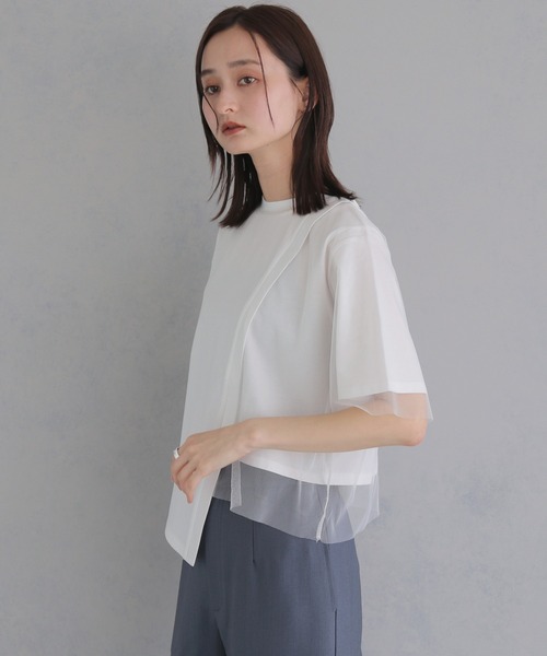 &g'aime(アンジェム)の「【&g'aime 】チュールレイヤードT Tulle Layered Tee(Tシャツ/カットソー・レディース・オフホワイト/ブラック/ライトグレー・FREE)」の8枚目の写真