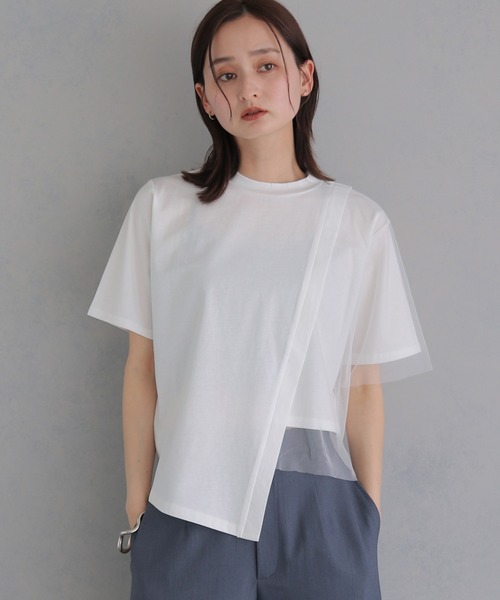 &g'aime(アンジェム)の「【&g'aime 】チュールレイヤードT Tulle Layered Tee(Tシャツ/カットソー・レディース・オフホワイト/ブラック/ライトグレー・FREE)」の4枚目の写真