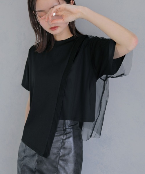 &g'aime(アンジェム)の「【&g'aime 】チュールレイヤードT Tulle Layered Tee(Tシャツ/カットソー・レディース・オフホワイト/ブラック/ライトグレー・FREE)」の18枚目の写真