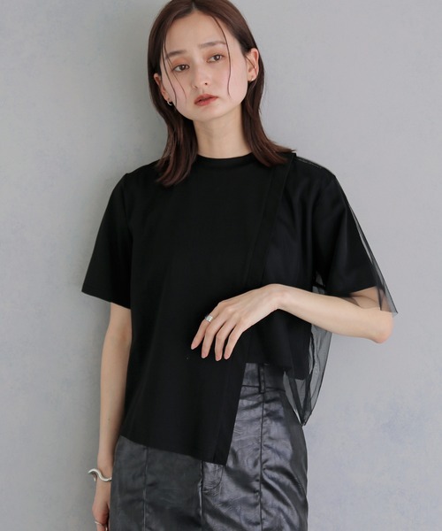 &g'aime(アンジェム)の「【&g'aime 】チュールレイヤードT Tulle Layered Tee(Tシャツ/カットソー・レディース・オフホワイト/ブラック/ライトグレー・FREE)」の14枚目の写真