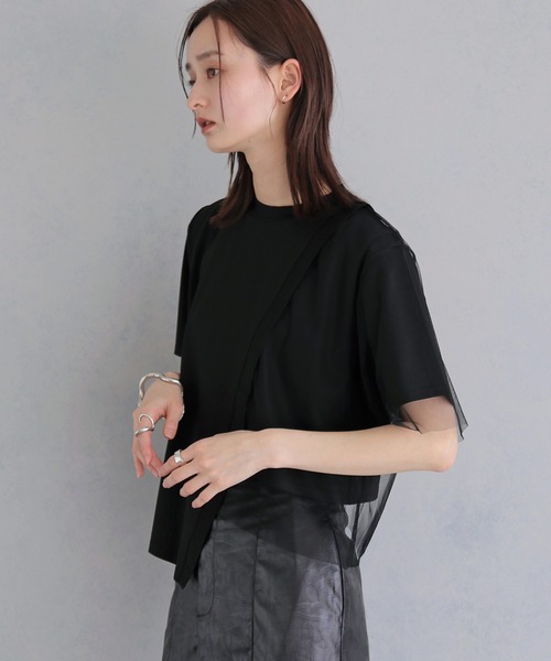 &g'aime(アンジェム)の「【&g'aime 】チュールレイヤードT Tulle Layered Tee(Tシャツ/カットソー・レディース・オフホワイト/ブラック/ライトグレー・FREE)」の17枚目の写真