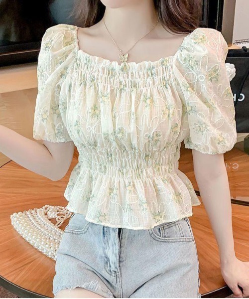 &soiree(アンドソワレ)の「ダブルシャーリング花柄ブラウス(シャツ/ブラウス・レディース・イエロー/ブルー・LARGE/MEDIUM/SMALL/X-LARGE)」の9枚目の写真