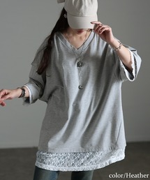レースレイヤード風チュニックTシャツ【大きいサイズ対応】