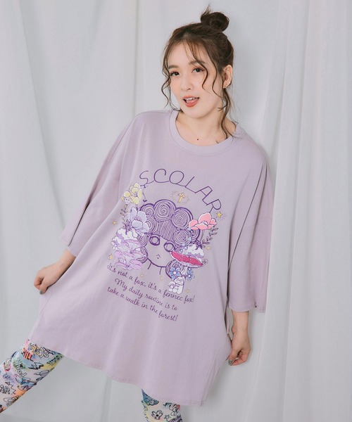 ScoLar(スカラー)の「162737:きのこスカラーちゃん柄チュニック(チュニック・レディース・グリーン/ブラック/オフホワイト/パープル・M)」の1枚目の写真