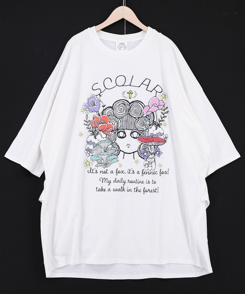 ScoLar(スカラー)の「162737:きのこスカラーちゃん柄チュニック(チュニック・レディース・グリーン/ブラック/オフホワイト/パープル・M)」の2枚目の写真