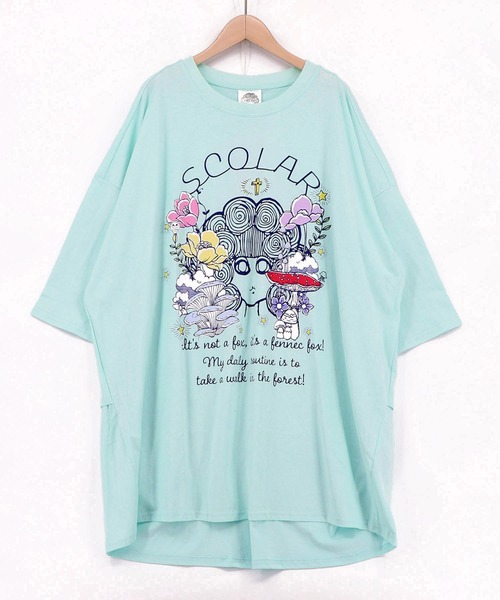ScoLar(スカラー)の「162737:きのこスカラーちゃん柄チュニック(チュニック・レディース・グリーン/ブラック/オフホワイト/パープル・M)」の4枚目の写真