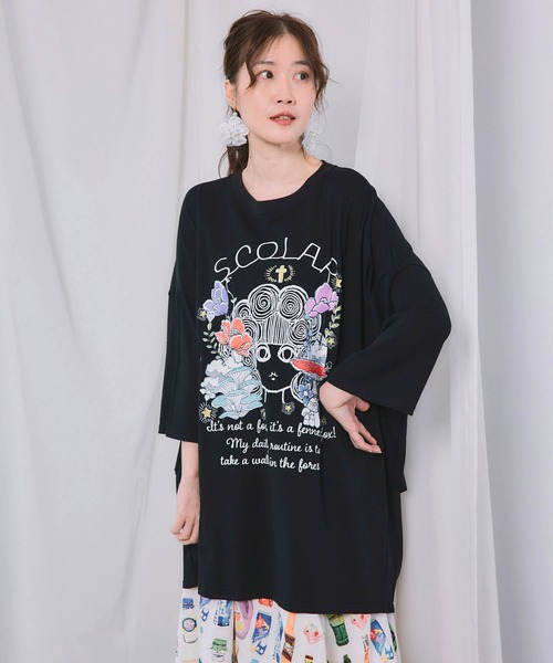 ScoLar(スカラー)の「162737:きのこスカラーちゃん柄チュニック(チュニック・レディース・グリーン/ブラック/オフホワイト/パープル・M)」の3枚目の写真