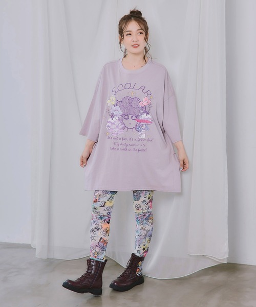 ScoLar(スカラー)の「162737:きのこスカラーちゃん柄チュニック(チュニック・レディース・グリーン/ブラック/オフホワイト/パープル・M)」の5枚目の写真