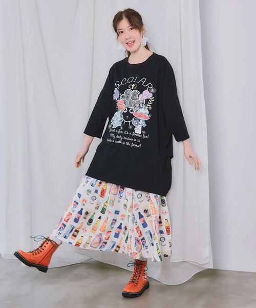 ScoLar(スカラー)の「162737:きのこスカラーちゃん柄チュニック(チュニック・レディース・グリーン/ブラック/オフホワイト/パープル・M)」の11枚目の写真