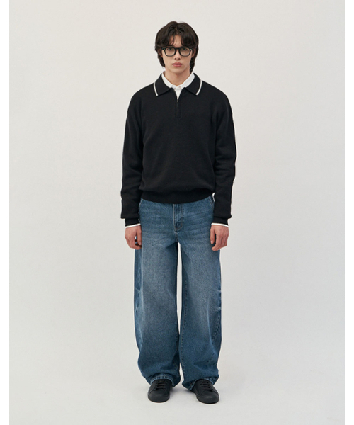 WORK ON BODY OFF（ワークオンボディオフ）の「トレセミオーバーフィットコットンハーフジップニット[ブラック]（ニット/セーター・メンズ・ブラック・LARGE/X-LARGE）」の6枚目の写真