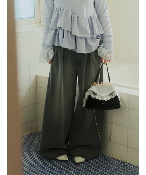 FURFUR(ファーファー)の「タックワイドデニムパンツ(デニムパンツ・レディース・ライトグレー/インディゴブルー/ライトピンク/サックスブルー・1/0)」の5枚目の写真