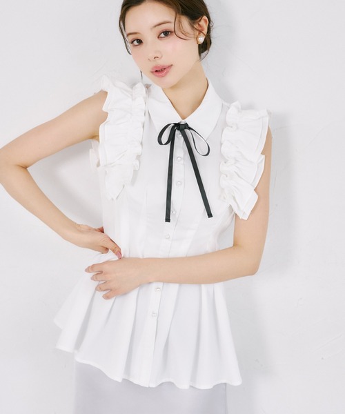 tocco closet(トッコ クローゼット)の「リボン付きウエストタックチュニック(シャツ/ブラウス・レディース・オフホワイト/ドット・M)」の2枚目の写真