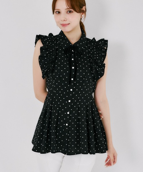 tocco closet(トッコ クローゼット)の「リボン付きウエストタックチュニック(シャツ/ブラウス・レディース・オフホワイト/ドット・M)」の1枚目の写真