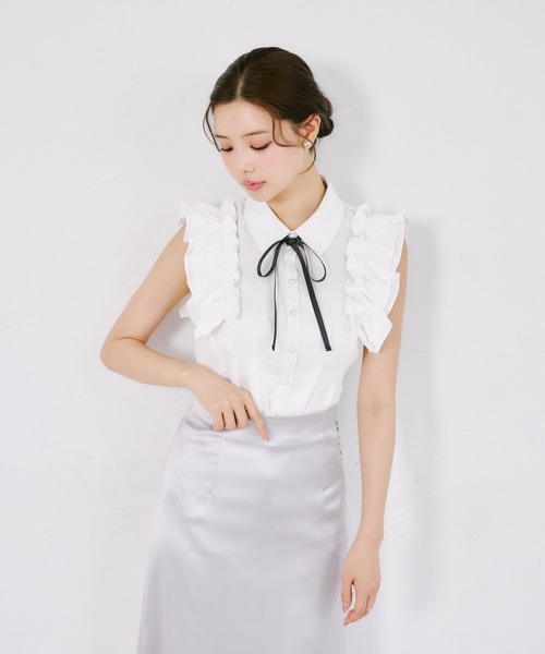 tocco closet(トッコ クローゼット)の「リボン付きウエストタックチュニック(シャツ/ブラウス・レディース・オフホワイト/ドット・M)」の5枚目の写真