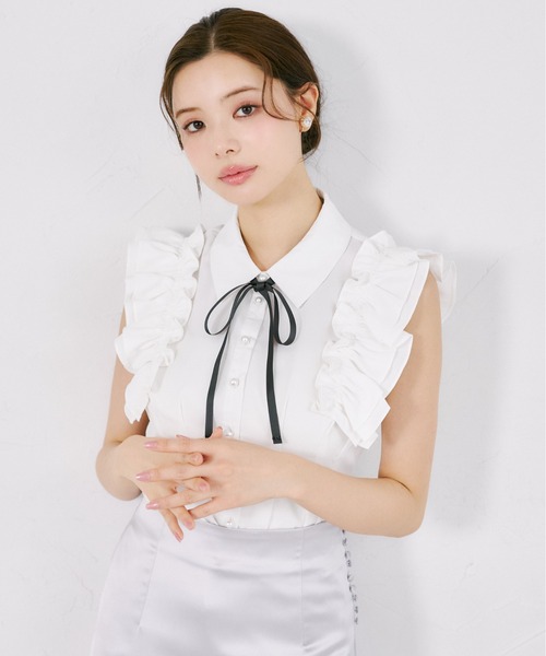 tocco closet(トッコ クローゼット)の「リボン付きウエストタックチュニック(シャツ/ブラウス・レディース・オフホワイト/ドット・M)」の6枚目の写真