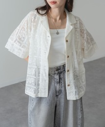 【refinedworks】旬の シアー 格子 レース 半袖 シャツ