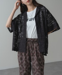 【refinedworks】旬の シアー 格子 レース 半袖 シャツ