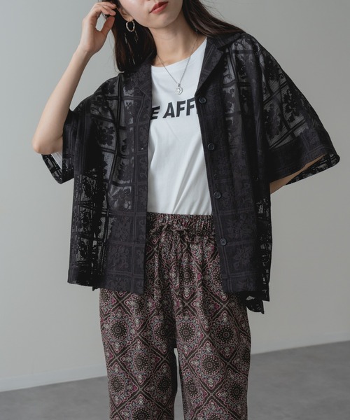 refinedworks(リファインドワークス)の「【refinedworks】旬の シアー 格子 レース 半袖 シャツ(シャツ/ブラウス・レディース・ブラック/アイボリー・FREE)」の2枚目の写真