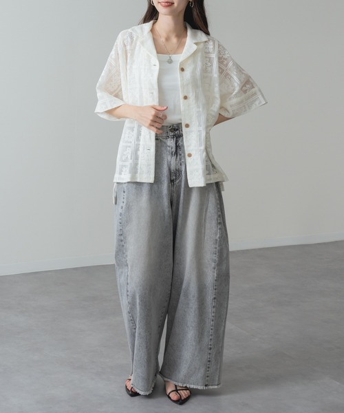 refinedworks(リファインドワークス)の「【refinedworks】旬の シアー 格子 レース 半袖 シャツ(シャツ/ブラウス・レディース・ブラック/アイボリー・FREE)」の11枚目の写真