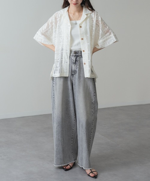 refinedworks(リファインドワークス)の「【refinedworks】旬の シアー 格子 レース 半袖 シャツ(シャツ/ブラウス・レディース・ブラック/アイボリー・FREE)」の12枚目の写真