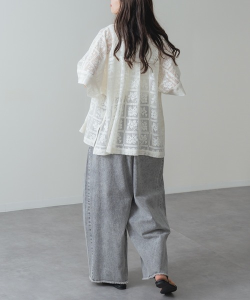 refinedworks(リファインドワークス)の「【refinedworks】旬の シアー 格子 レース 半袖 シャツ(シャツ/ブラウス・レディース・ブラック/アイボリー・FREE)」の15枚目の写真
