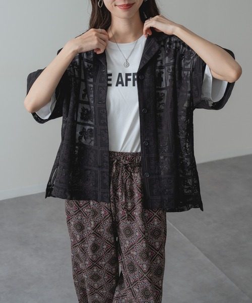 refinedworks(リファインドワークス)の「【refinedworks】旬の シアー 格子 レース 半袖 シャツ(シャツ/ブラウス・レディース・ブラック/アイボリー・FREE)」の7枚目の写真