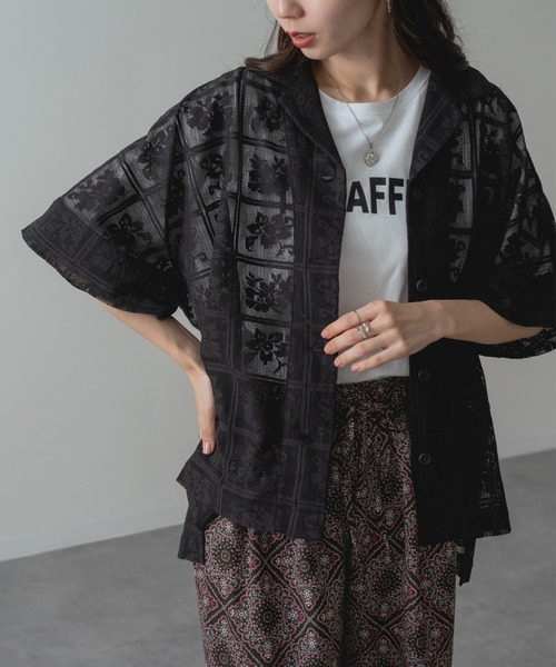 refinedworks(リファインドワークス)の「【refinedworks】旬の シアー 格子 レース 半袖 シャツ(シャツ/ブラウス・レディース・ブラック/アイボリー・FREE)」の8枚目の写真