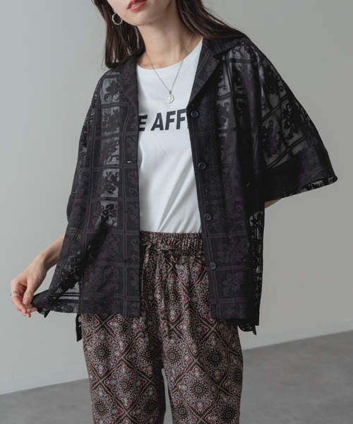 refinedworks(リファインドワークス)の「【refinedworks】旬の シアー 格子 レース 半袖 シャツ(シャツ/ブラウス・レディース・ブラック/アイボリー・FREE)」の10枚目の写真