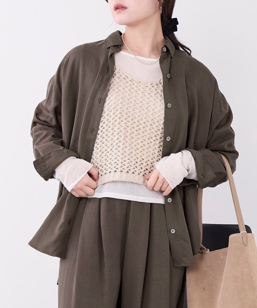 MICA&DEAL（マイカ＆ディール）の「フィブリル2WAYシャツ〈セットアップ対応〉（シャツ/ブラウス・レディース・ブラウン/チャコールグレー/ベージュ・FREE）」の10枚目の写真