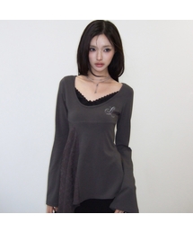 RL LAYERED LACE TEE(CHARCOAL)