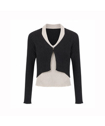 Color-Blocked Layered Ribbed V-Neck Knit Cardigan (4colors)