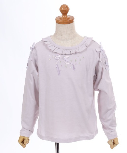 axes femme(アクシーズファム)の「編上リボン刺繍トップス(Tシャツ/カットソー・キッズ・ラベンダー・MEDIUM/LARGE/X-LARGE)」の1枚目の写真