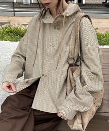 NEIR（ネア）の「【NEIR/ネア】フード付きチェックシャツ/ダブルボタンシャツパーカー（シャツ/ブラウス）」