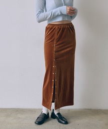 Velour Snap-Detail I-Line Skirt