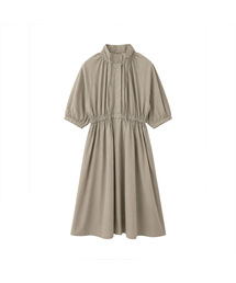 High-neck Shirring A-line Flare Long Dress (2colors)