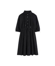 High-neck Shirring A-line Flare Long Dress (2colors)
