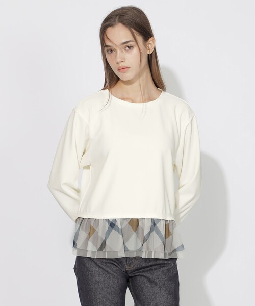 CB CRESTBRIDGE(シービークレストブリッジ)の「シアーレイヤーペプラムプルオーバー(Tシャツ/カットソー・レディース・ダークネイビー/ホワイト系その他・M)」の1枚目の写真
