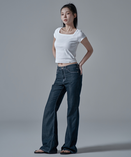 WAARFORWOMAN（ワール・フォー・ウーマン）の「W1140 ノンフェード ルーズ ブーツカット デニムパンツ [ショート丈追加]（デニムパンツ・レディース・その他・LARGE/SMALL/MEDIUM/S-Short/M-Short/L-Short）」の2枚目の写真
