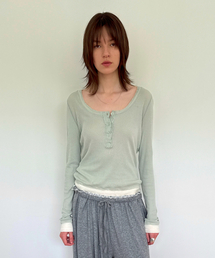 レイヤードヘンリーネックTシャツ(ミント)