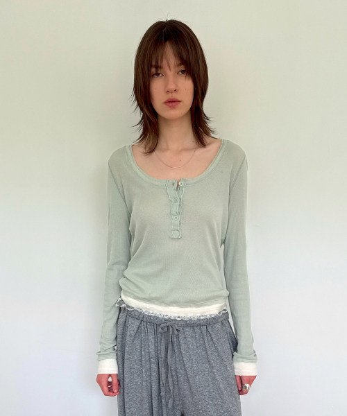DIAGONAL(ダイアゴナル)の「レイヤードヘンリーネックTシャツ(ミント)(Tシャツ/カットソー・レディース・その他・FREE)」の1枚目の写真